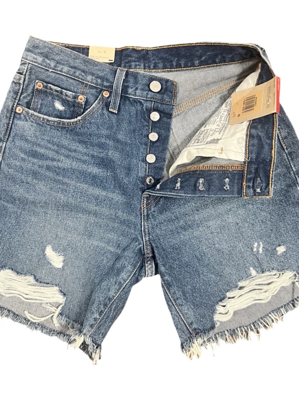 Levi's Distressed 501 High Rise Mid Thigh Denim Shorts NWT Women’s Size 27